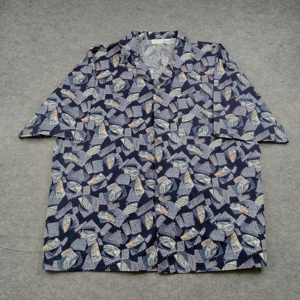 Gottex Shirt Mens XL Blue Nautical Graphic Button Front‎ Short Sleeve Casual